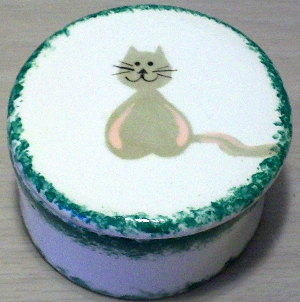 Handmade Ceramic Treasure Box with Cat