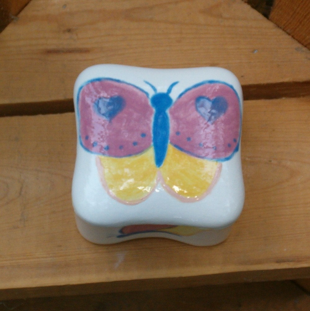 Ceramic Box with Hand Painted Butterfly