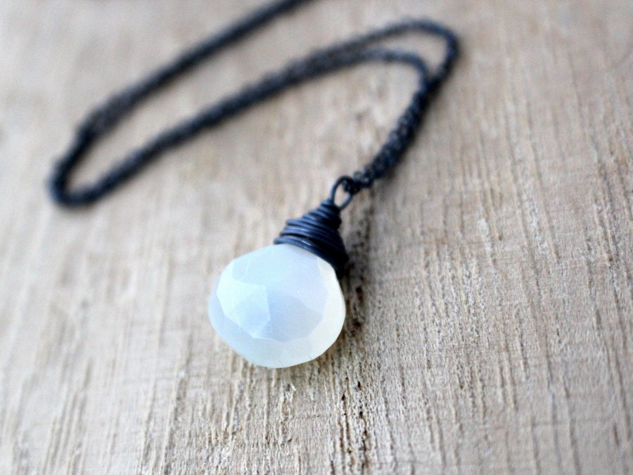 Moonstone Necklace In Sterling Silver, Oxidized Fashion, White Gemstone, June Birthstone - Moonshadow