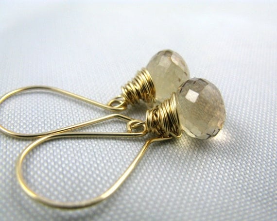 Citrine Drop Earrings, Gold Birthstone Jewelry, November Birthday, 14k Gold Filled - Sangria