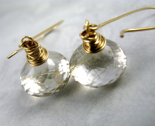 Reserved for D - Golden Rutilated Quartz Earrings, 14k Gold Filled Gemstone Drop Earrings - A Roll In The Hay