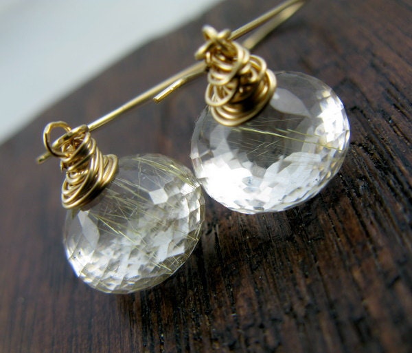 Reserved for D - Golden Rutilated Quartz Earrings, 14k Gold Filled Gemstone Drop Earrings - A Roll In The Hay