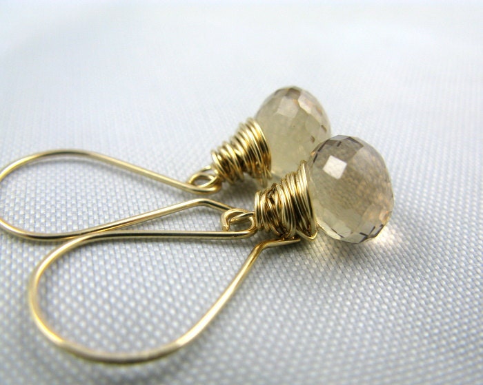Citrine Drop Earrings, Gold Birthstone Jewelry, November Birthday, 14k Gold Filled - Sangria