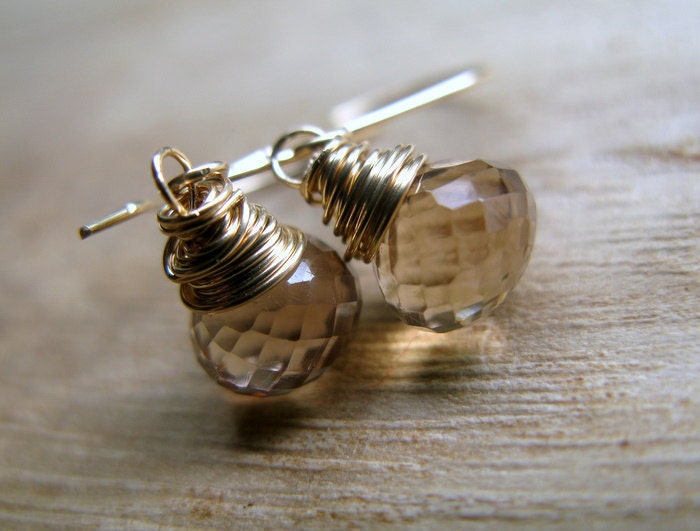 Citrine Drop Earrings, Gold Birthstone Jewelry, November Birthday, 14k Gold Filled - Sangria