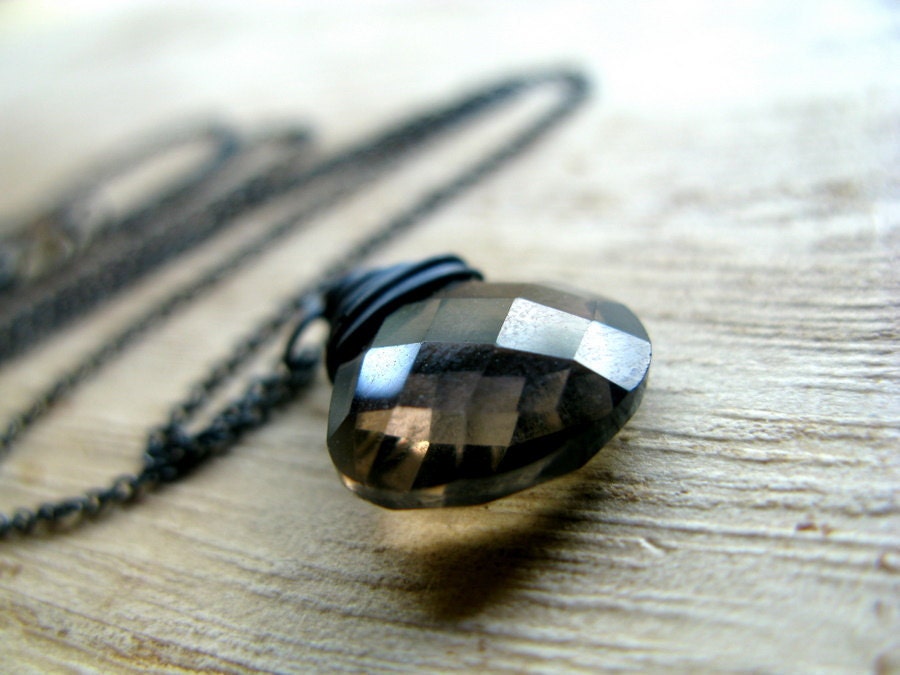 Smoky Quartz Necklace In Oxidized Sterling Silver - Truffle