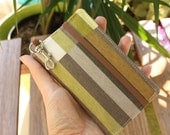 Smart Phone Wallet Or Cell Case Green, Brown, and Tan, Stripe Print Fabric