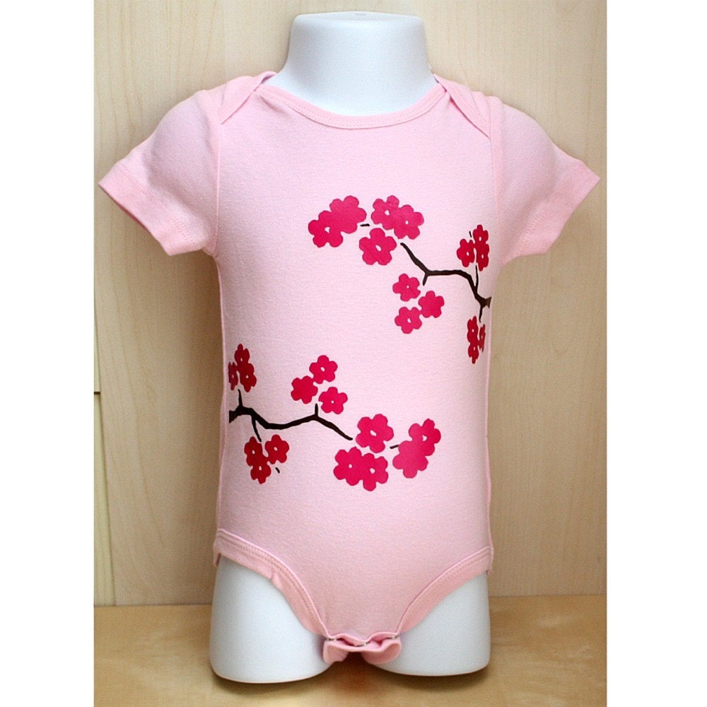 Light and Dark Pink Cherry Blossom Baby Girl One Piece Bodysuit