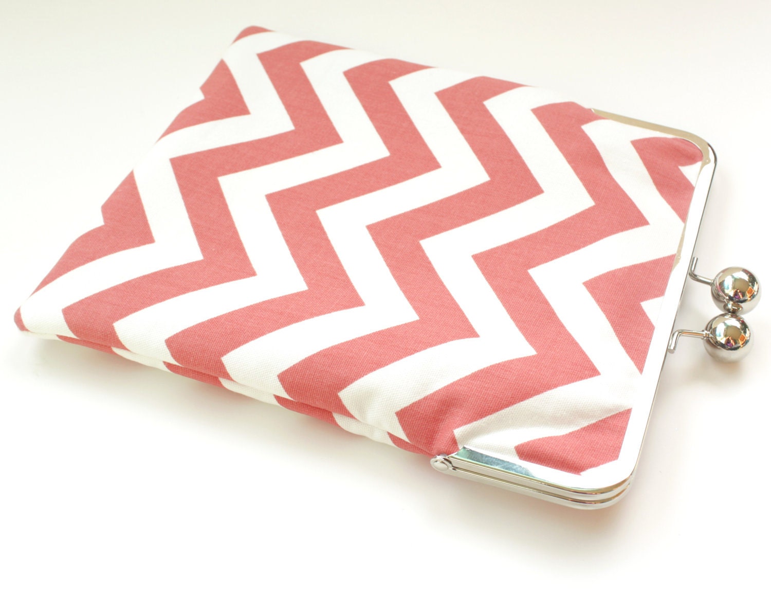 Coral Chevron iPad Case or Sleeve with Kisslock Frame - iPad Case or Clutch - Notebook Clutch - Coral and Blue Chevron Print