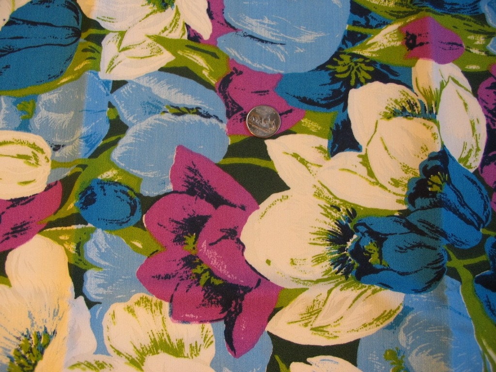 Vintage 1960s 1970s Crazy Huge Blue Purple Tulip Flower Power Hippy Fabric Yard - tessimal Vintage 1960s 1970s Crazy Huge Blue Purple Tulip Flower Power Hippy Fabric Yard - tessimal