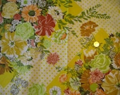 1970s Vintage Fabric Orange Yellow Gold Striped Pattern with Floral Bouquet Buy 2 get 3rd yd half price