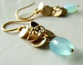 Lantana Earrings with Gold Matte Circle Charms and Aqua Chalcedony Beach Ocean Inspired