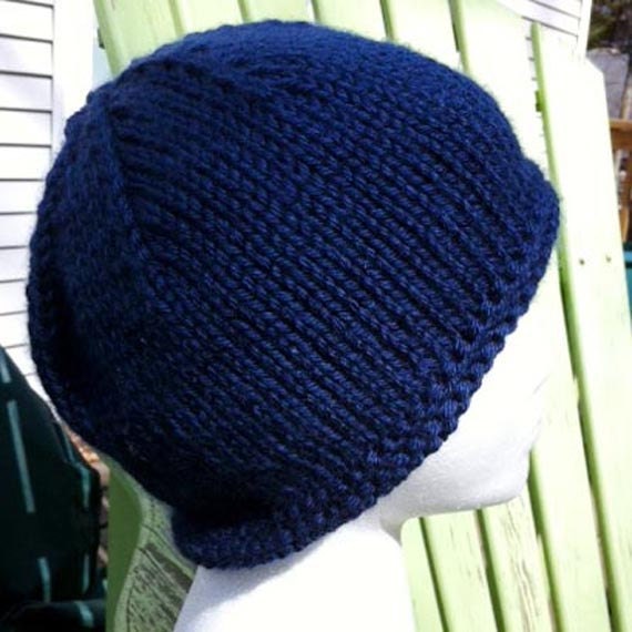 Hand knit chemo or alopecia hat, medium navy