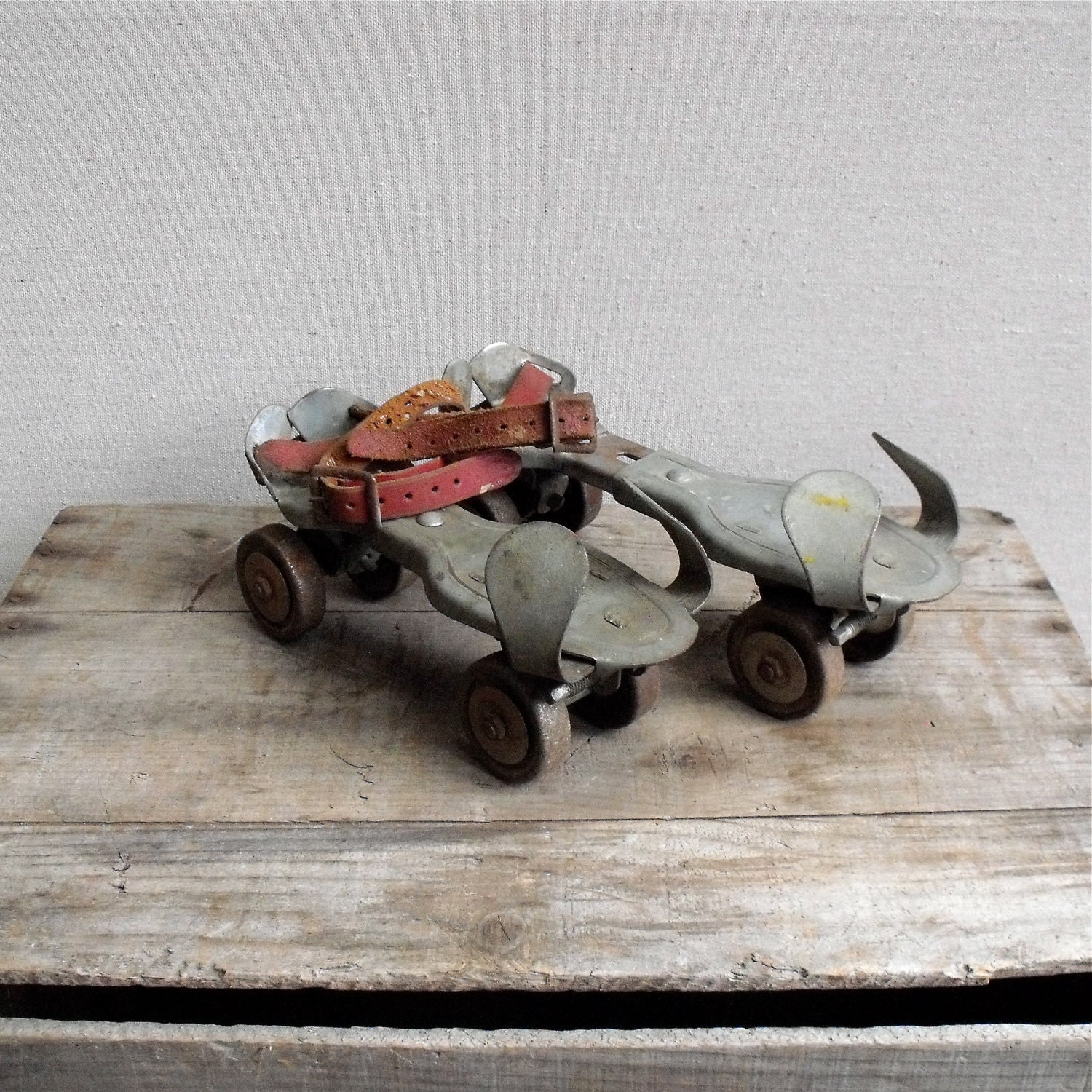 Vintage Roller Skates : Adjustable Metal with Leather Straps