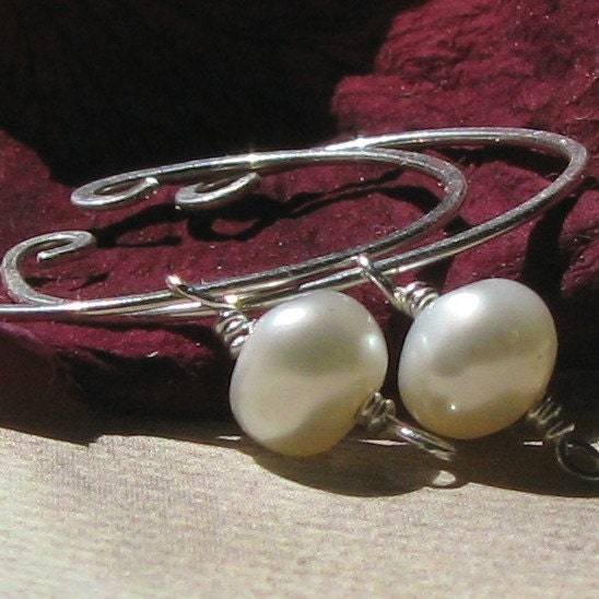 Freshwater pearl slip on hoop unpierced earrings
