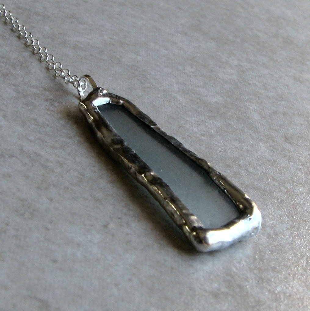 Recycled Genuine Sea Glass Necklace Pale Blue Pendant