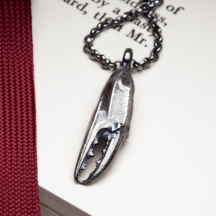 unisex sterling silver crab claw necklace - Fiddler - cancer zodiac