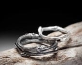 twig wedding band set, sterling silver branch rings - Elvish You Belong Together
