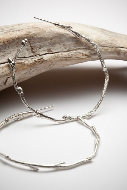 Elvish twig hoops, sterling silver hoop earrings - organic elven forrest branch - RedSofa jewelry