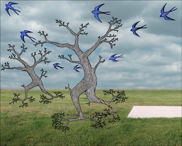 sprawl - signed fine art print 8X10 inches - satire illustration of suburban sprawl running trees sidewalk
