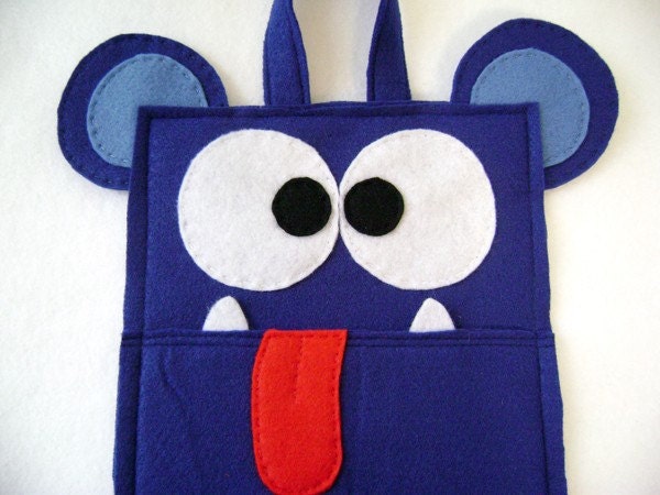 Felt Monster Christmas Stocking  - Allan the Blue Monster - Unusual Red Tongue Fangs