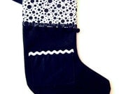Felt Holiday Stocking - Pick Your Own Pocket Peeper -  Black and White Polka Dots