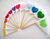 Cupcake Toppers - Friendly Flags - Set of 12 - Rainbow Hearts