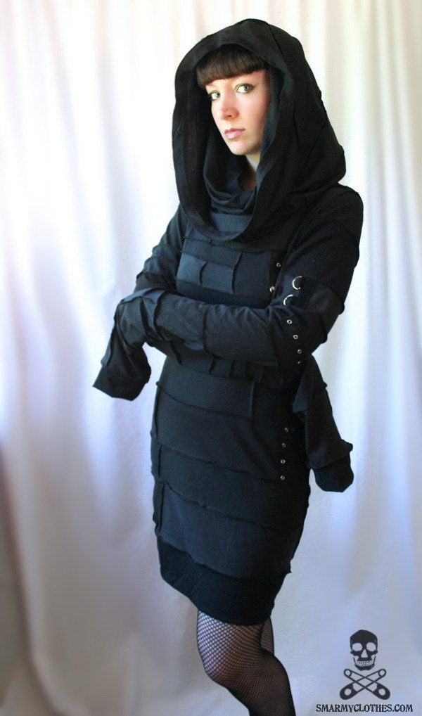 REAPER cowl hood cyberpunk zombie dress - handmade custom size - smarmyclothes halloween steampunk