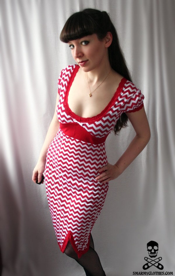 chevron zigzag rockabilly wiggle dress - RocknRoll Ramona - handmade custom size - smarmyclothes