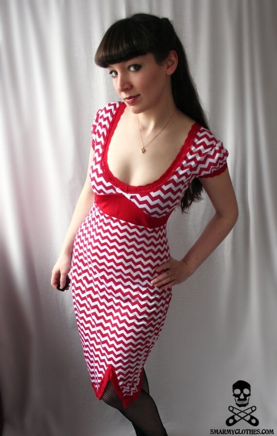 chevron zigzag rockabilly wiggle dress - RocknRoll Ramona - handmade custom size - smarmyclothes
