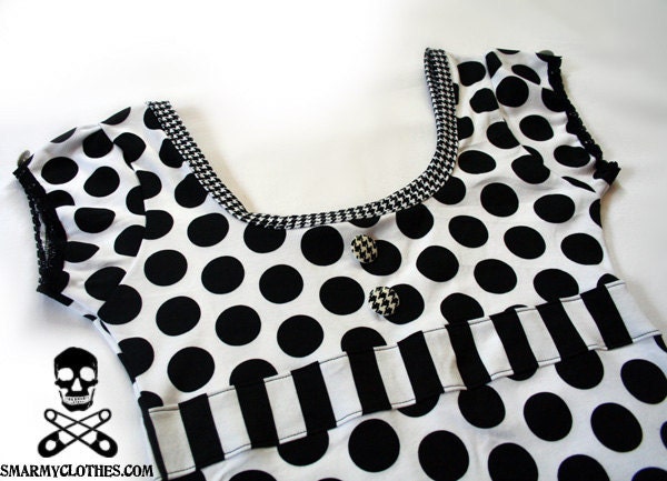 monochromatic polka dot wiggle rockabilly dress - Hedy - handmade custom size - smarmyclothes