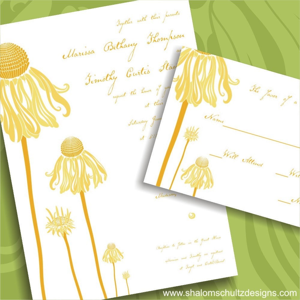 Wedding Invitations (Set of 100), Modern, Wild, Flower, Field, Yellow, Golden, Spring, Summer, Garden, Bloom, Custom, Personalized