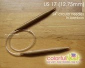 US 17 Circular Knitting Needles - TrickyKnits engraved - 24 inch - bamboo with plastic tubing (12.75mm)
