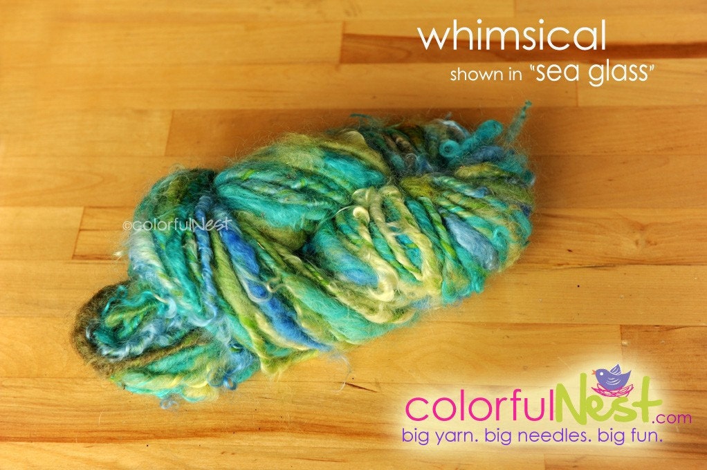 Funky, Chunky Handspun Yarn by Colorful Nest - Whimsical in "sea glass" - perfect as accent on newborn photo props, hats, scarves