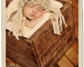 Baby Girl Hat Christmas Newborn Photo Prop Old World Victorian Beanie - Red Silk Ribbon, Ivory Lace, Handspun Yarn - Bella by TrickyKnits