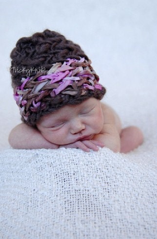 Criss Cross Beanie Baby Girl Hat Newborn Photography Prop or Baby Shower Gift - ORIGINAL DESIGNER TrickyKnits