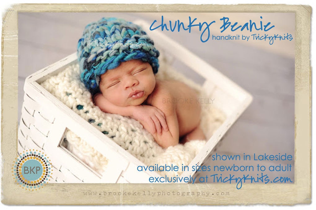 Baby boy hat or newborn girl hat toddler children photo prop handknit chunky beanie gender neutral cap NEW Lakeside colorway by TrickyKnits