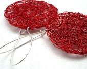 Knitted Red Wire Circle Earrings - Tangle Me Red, My Darling - hypho