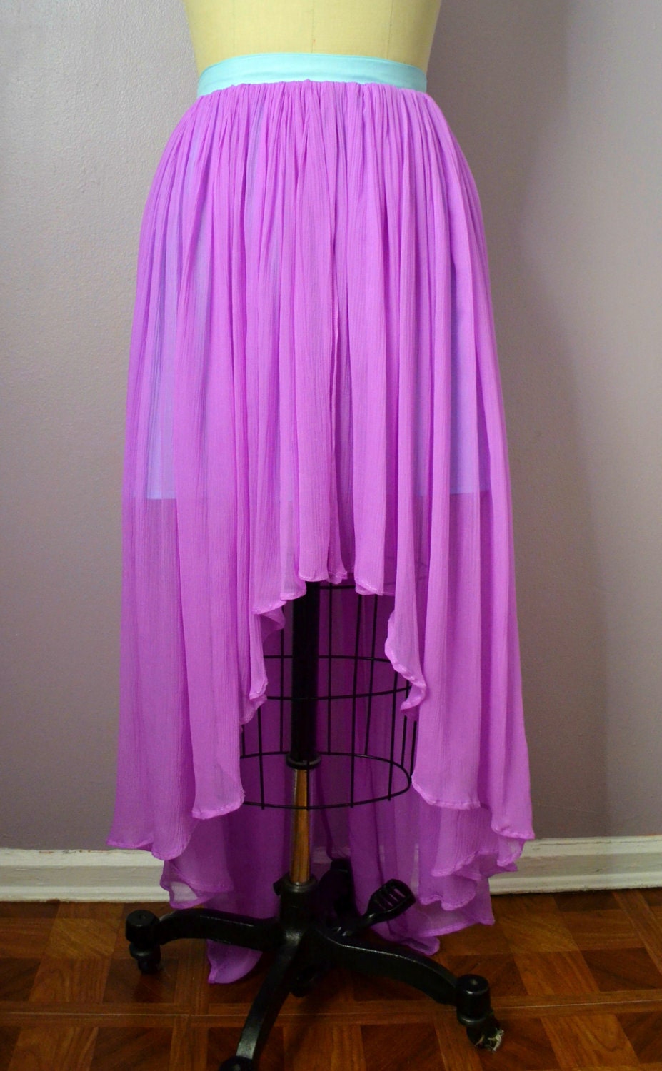 Silk High/Low Hem Skirt With Center Slit