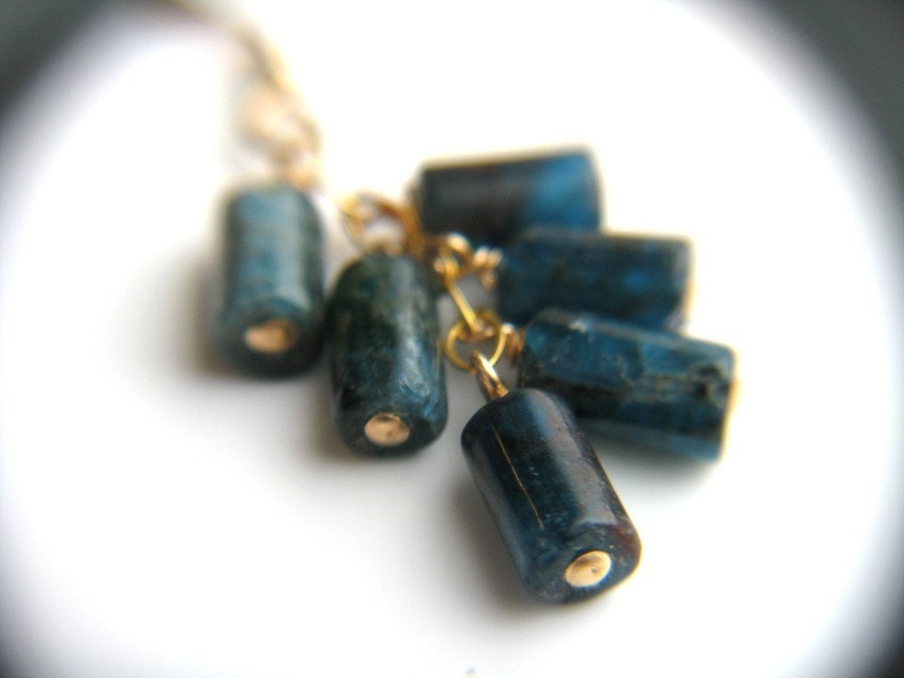 Long Gold Earrings . Native American Earrings . Denim Blue Earrings . 14k Gold Chain Earrings . Blue Stone Earrings - Acai Palm Collection