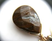 Large Gold Earrings . Brown Teardrop Earrings . 14k Gold Filled Wire Wrap Earrings - Morocco Collection