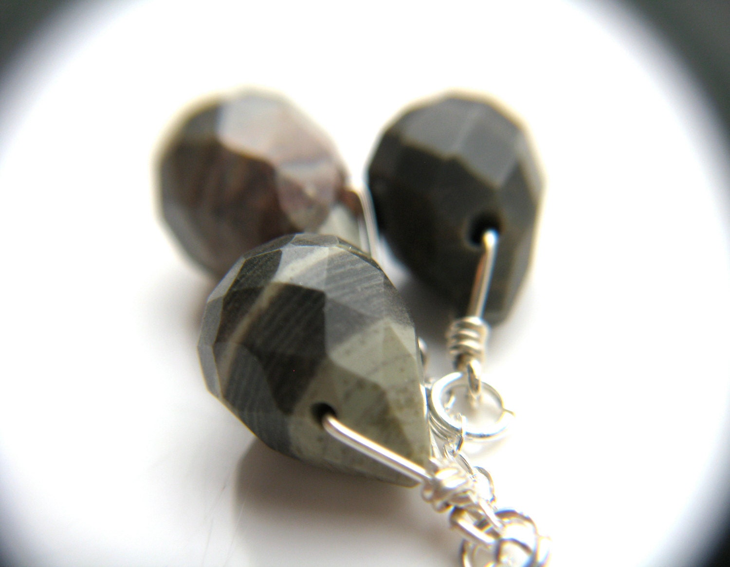 Raw Stone Necklace . Grey Teardrop Cascade Necklace . Wire Wrap Necklace . Sterling Silver Chain Necklace - Clay Collection