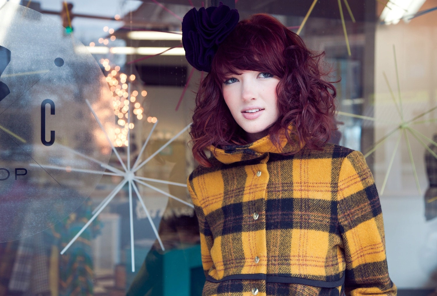 Mustard Plaid Coat w/Funnel Collar - Available in XS-S M - L