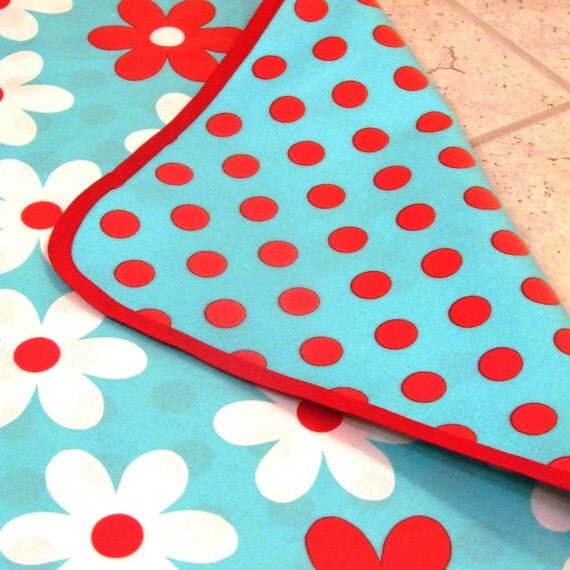 Chalkydoodles REVERSIBLE Laminated Cotton Splat Mat - 42x42 - AQUA DOT and FLORAL