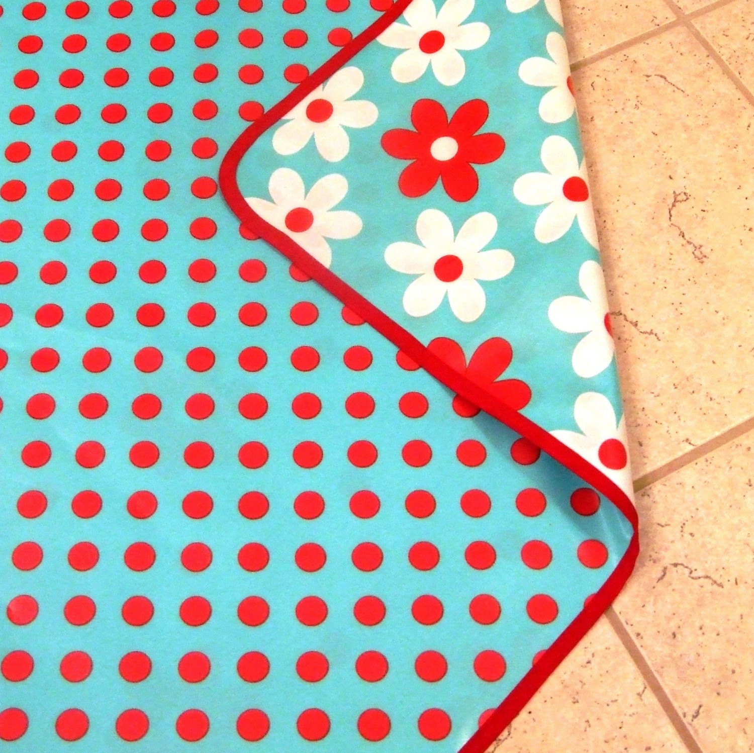 Chalkydoodles REVERSIBLE Laminated Cotton Splat Mat - 42x42 - AQUA DOT and FLORAL