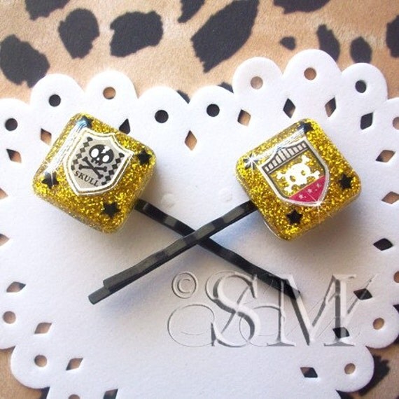 Skull Academy - goth school girl resin hairpins