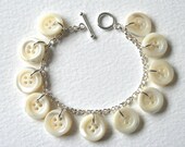 Mother Of Pearl Antique Button Sterling Silver Charm Bracelet
