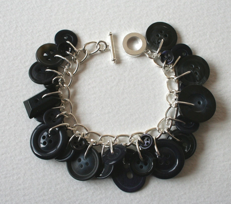 Button Charm Bracelet Blue Black