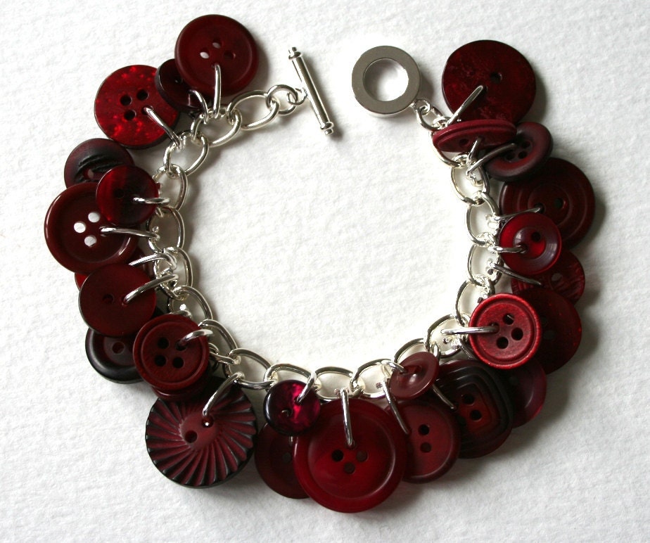 Button Bracelet Dark Berry Red
