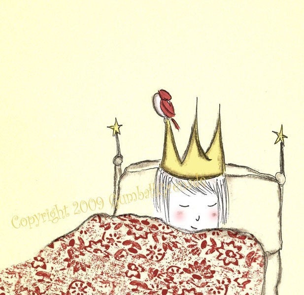 Cardinal Princess Dreaming 8 x 10 Art Print Children's Girl  Nursery Wall Art Decor