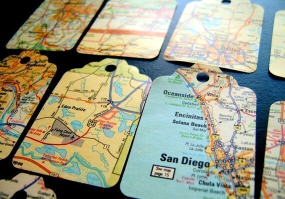 Vintage Map Gift Tags - Set of 20 - Atlas Pages